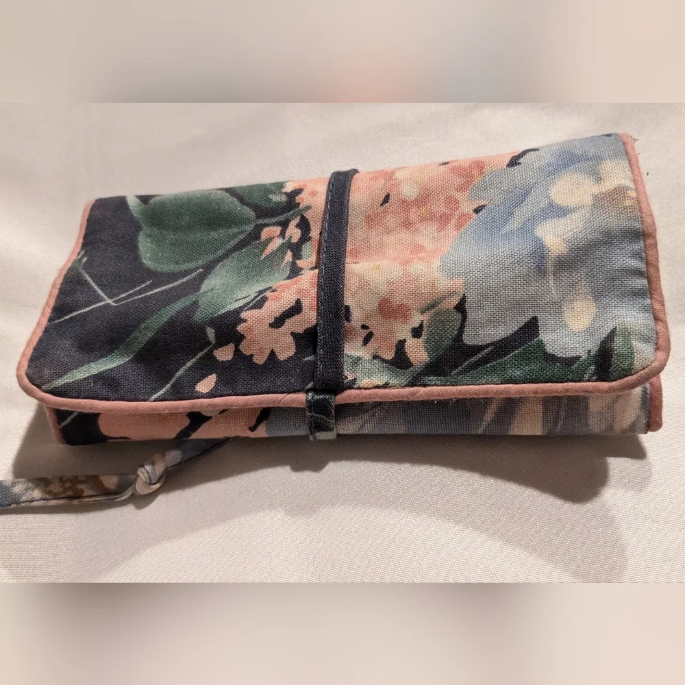 Vintage Rare Jewelry/cosmetic Floral Travel Bag Pouch w/tiny Insert zip pocket